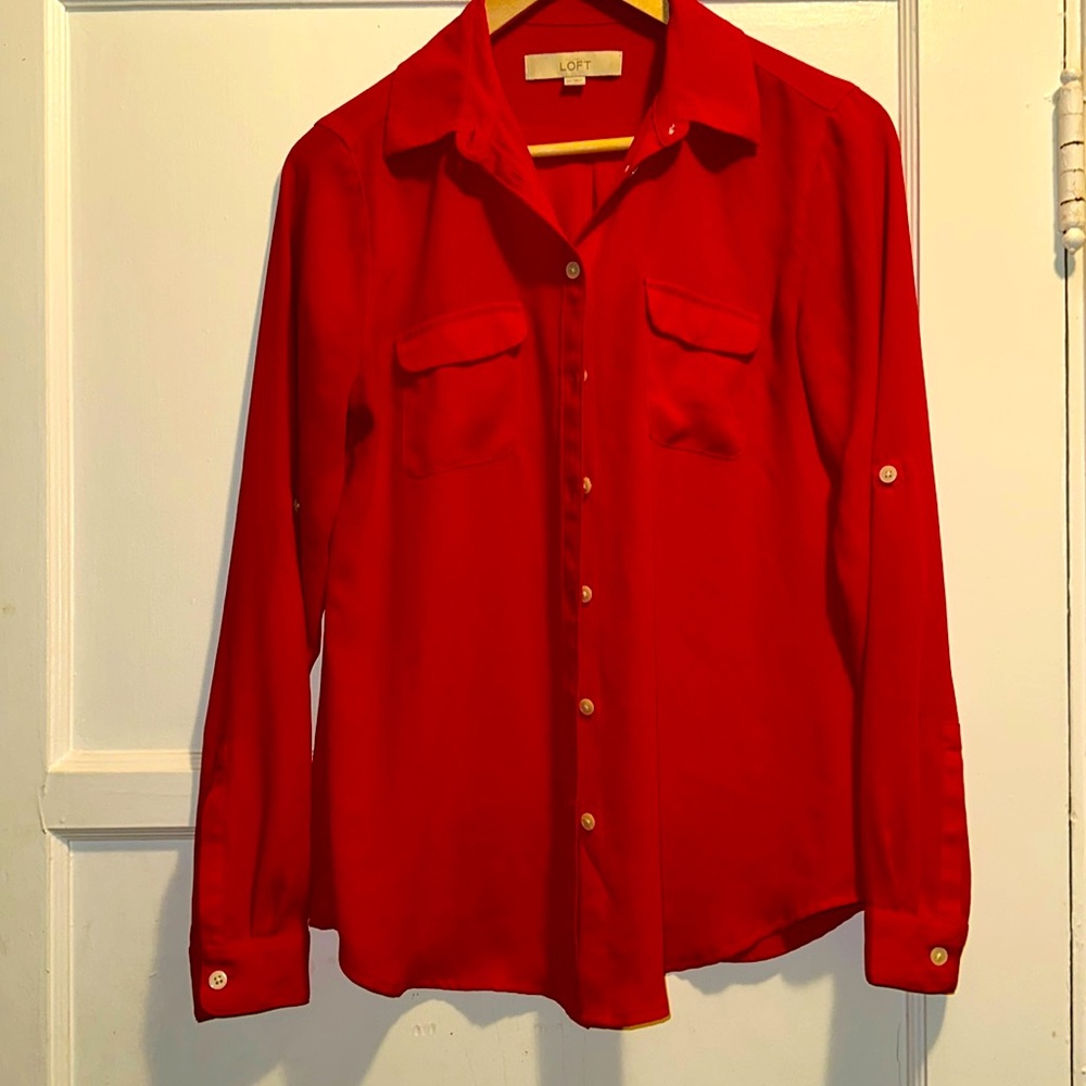 Loft red blouse, gorgeous for the holidays or Valentine’s Day ￼XS